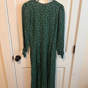 Reformation Green Floral Long Sleeve Dress NWT